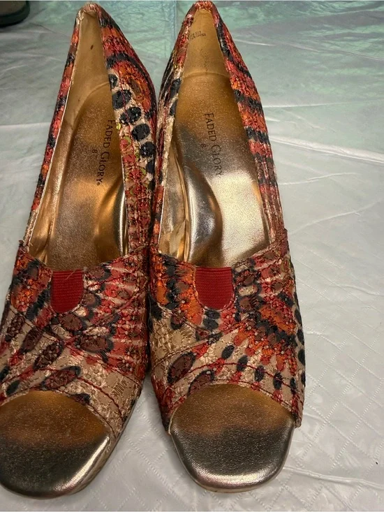 Faded Glory Red Orange Multi Peep-Toe Heels