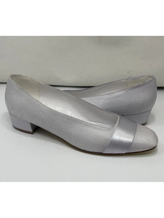Vintage Michaelangelo Women's 10M Light Gray Satin Low Block Heel Pumps Shoes