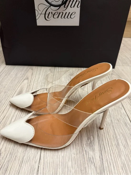 White Pointed Clear Strap Stiletto Heels