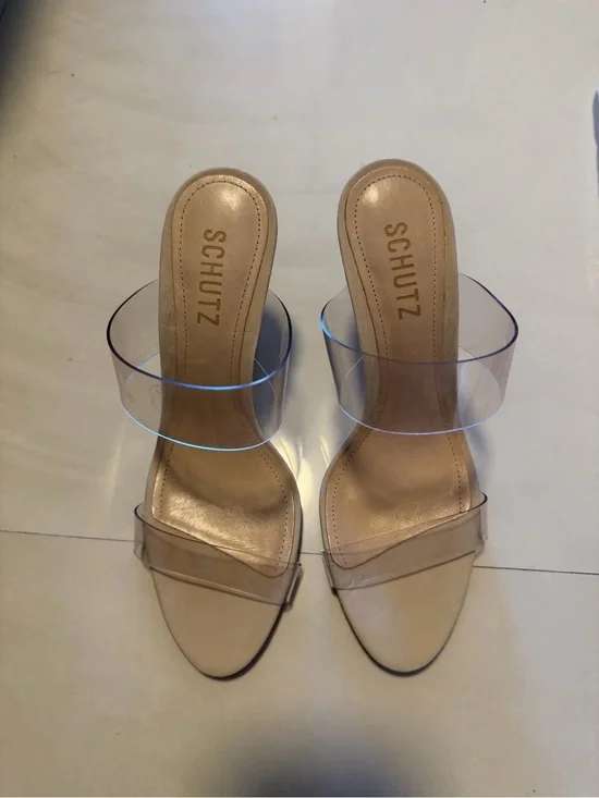 SCHUTZ Nude Clear Double-Strap Slide Heels