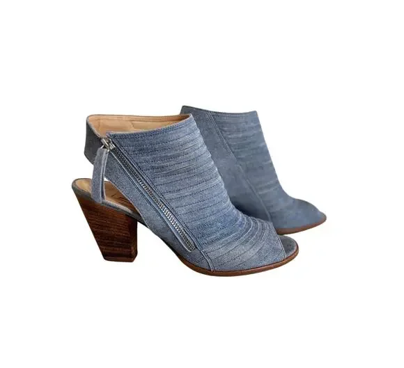 Paul Green Cayanne peep toe bootie sandals leather side zip wood 3