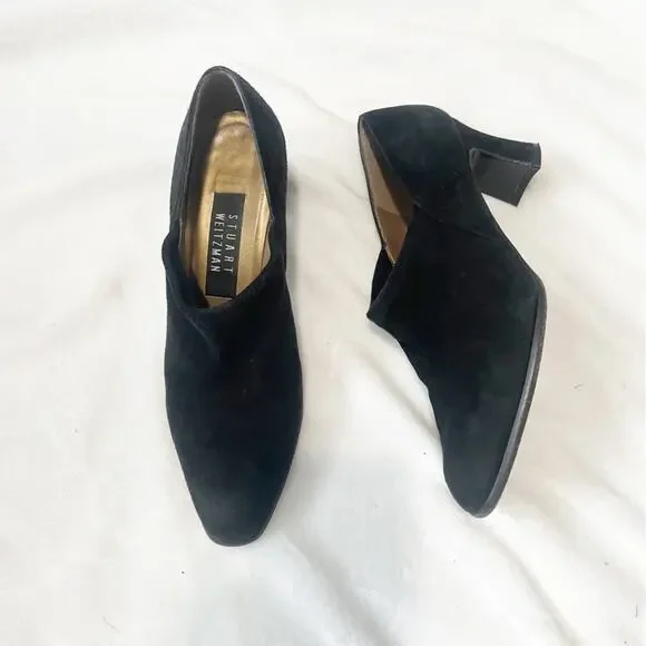 Stuart Weitzman black suede block heel shoes pumps size 6.5 bootie