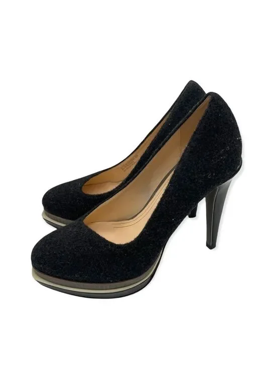 Cole Haan Double Platform Chelsea Wool Felt Pump Black Gray 6B