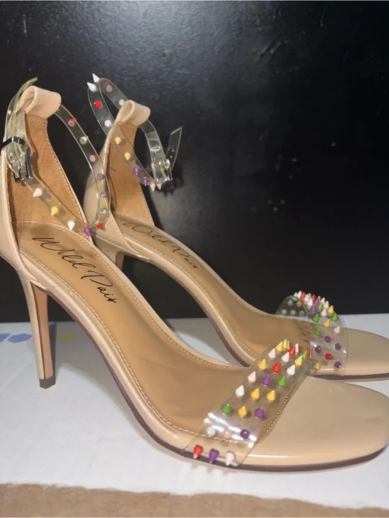 NWOT Nude Patent High Heels with Clear Studded Straps