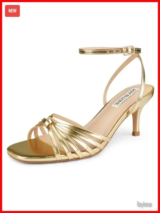 Kitten Low Strappy Heels Ankle Strap Heeled Sandals Faux Leather