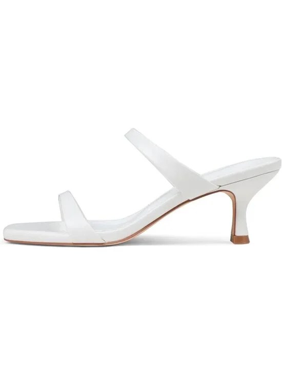 Women's White Square Open Toe Two Strap Kitten Fashion Low Sandals Sandals