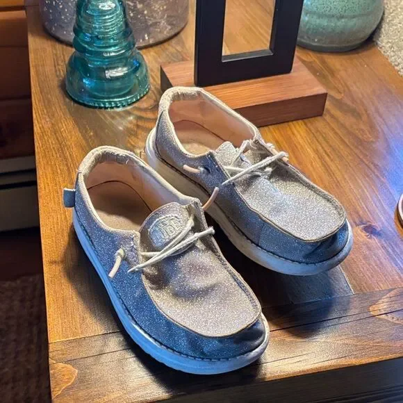 Hey Dude Sparkly Silver Kids Shoes