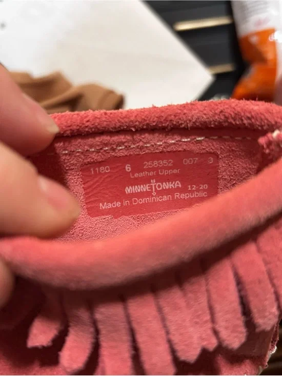 Minnetonka Coral Suede Fringe Moccasins