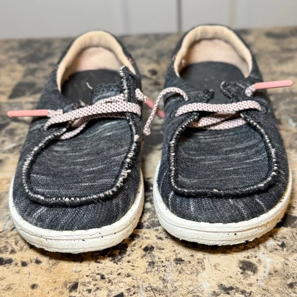Hey Dude Wendy Toddler Jersey Black White Pink Slip On Shoes Size K8