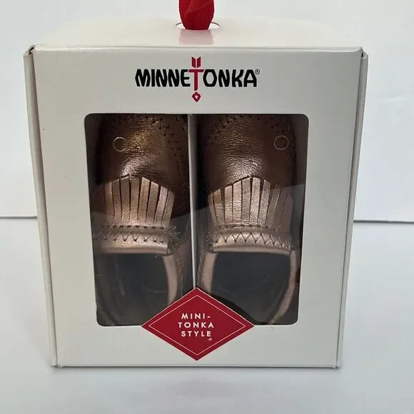 NIB Minnetonka Alex Infants Slip On Leather Moccasins Rose Gold Size 2 NEW 6-9 M