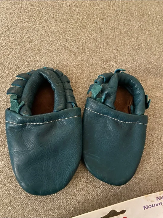 Kids Teal Leather Moccasin Slip-Ons for Toddlers