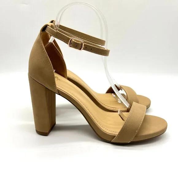 J. Adams Womens Size 9 Tan Beige Nude Neutral Block Heels Sandals Shoes‎