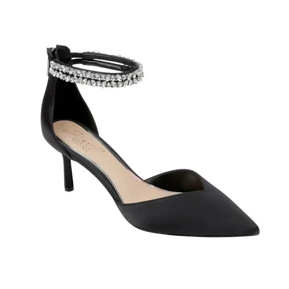 NEW Jewel Badgley Mischka Maya Pointy Toe Evening Pumps, Black, 7