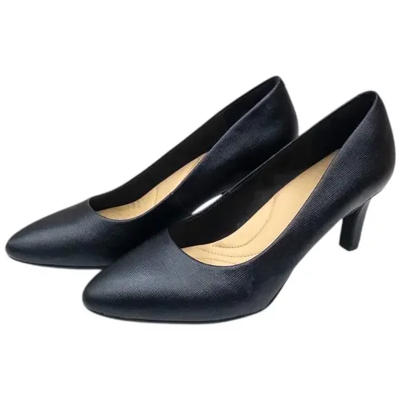 Clarks Artisian Black Textured Leather Heels Pumps Women's 5.5