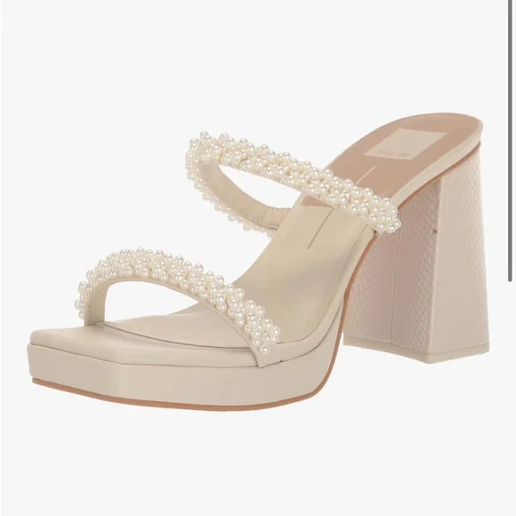 Dolce Vita Pearl-Embellished Cream Platform Heels