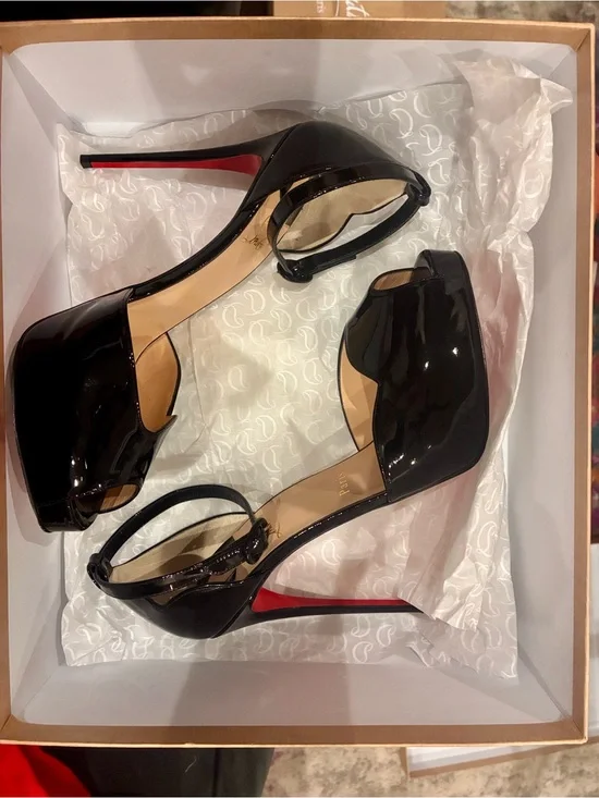 Christian Louboutin Aketata Black Patent Peep-Toe with Platform Stiletto