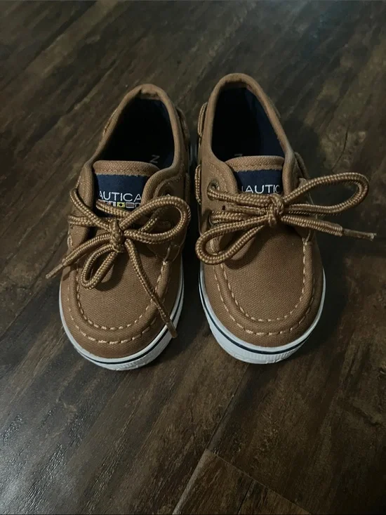 Nautica Kids Brown Canvas Moccasins with White Trim