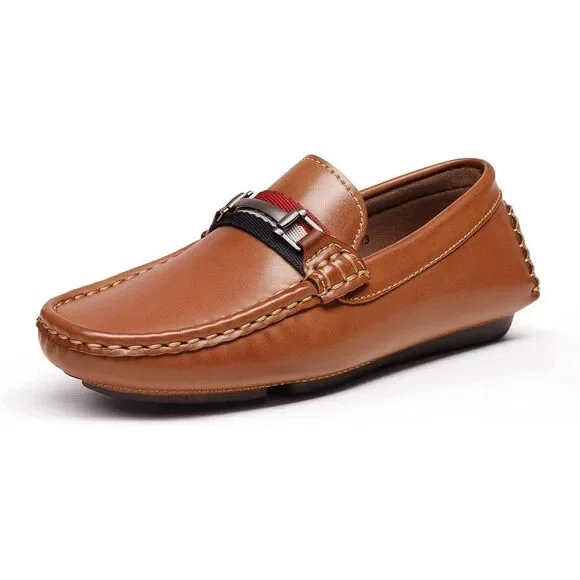 New Bruno Marc Toddler Boys Size 9 Brown Faux Leather Slip On Loafer Dress Shoes