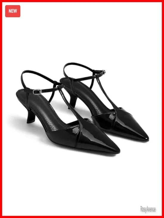Womens Low Kitten Heels Pointed Toe Cutout T-Strap Pumps Wedding Prom Dress