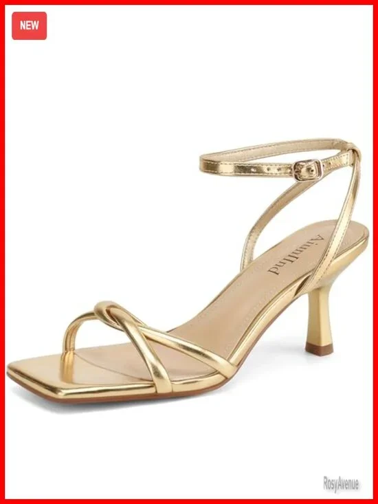 Kitten Heels for Women, Square Open Toe Heeled Sandals, Strappy Ankle Strap 2.5