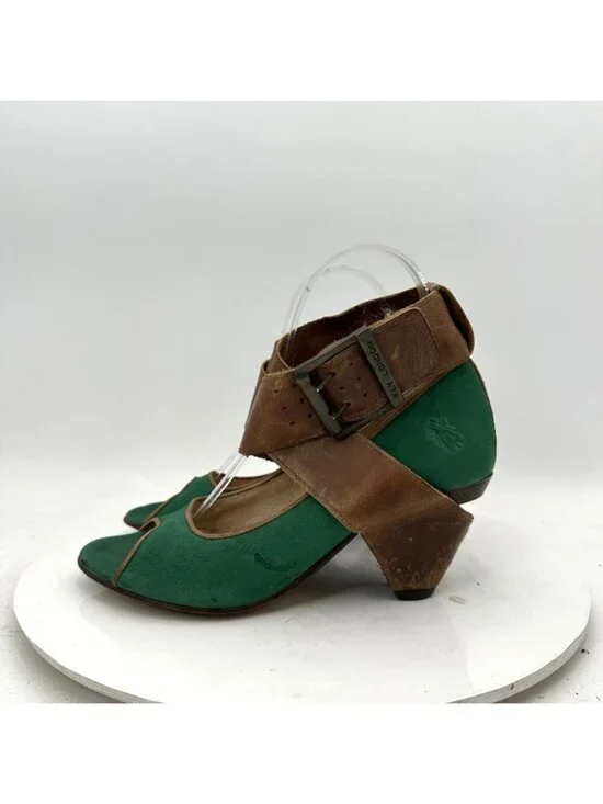 Fly London Women Size EU 37 US 7 Black Brown Green Leather Buckle Heel Shoes