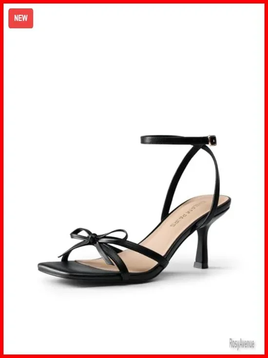 Women's Bow Kitten Heels Square Toe Strappy Sandals Elegant Wedding Guest Heels