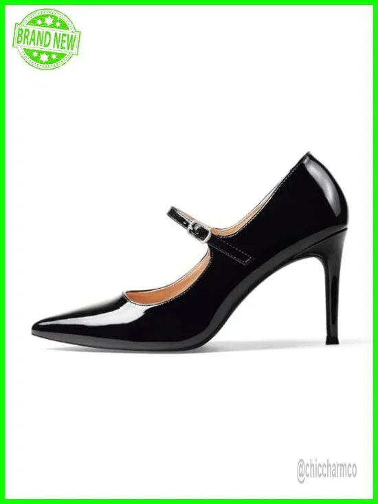 Women Mary Jane Pumps High Heels Pointed Closed Toe Stiletto with Strap 3.2