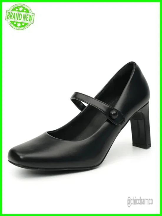 Chunky Heel Mary Janes Square Toe Pumps 3-Inch Heel