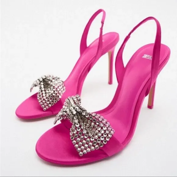 ZARA EMBELLISHED RHINESTONE BOW HIGH HEEL Size 7