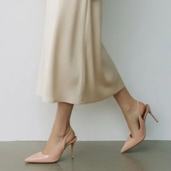 A.Bocca Nude Pink Sling Pump Heels  Pointed Toe Made in Italy in Size 37.5