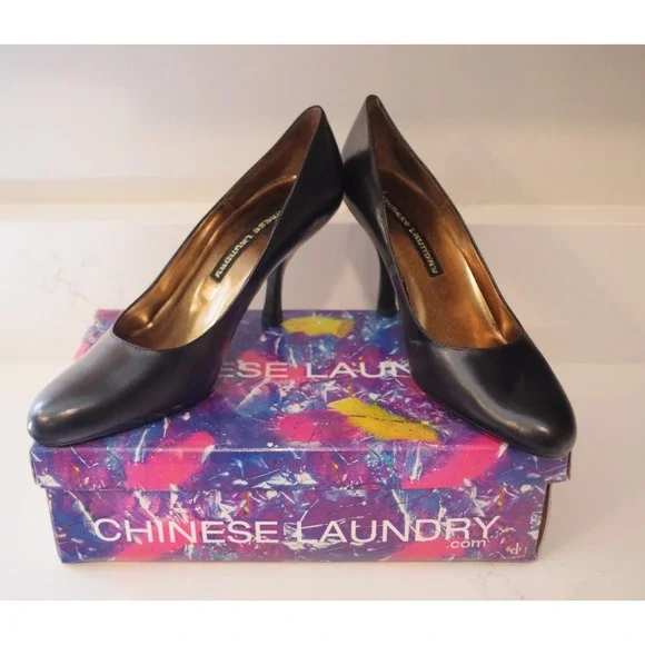 Chinese Laundry‎ Yanni Black Kid Leather Stiletto Pumps Heels Womens Size 8 M