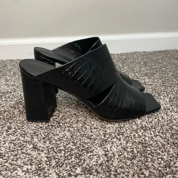 Vince Nelda Cutout Croceffect Leather‎ Black Square Heels Sandals Women’s 10