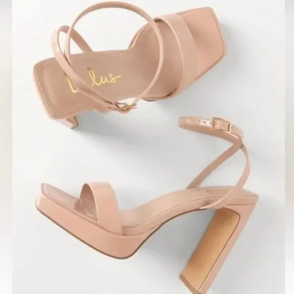 Lulus Woman’s Konoku Light Nude Platform Ankle Strap‎ High Heel Sandals- Size 10