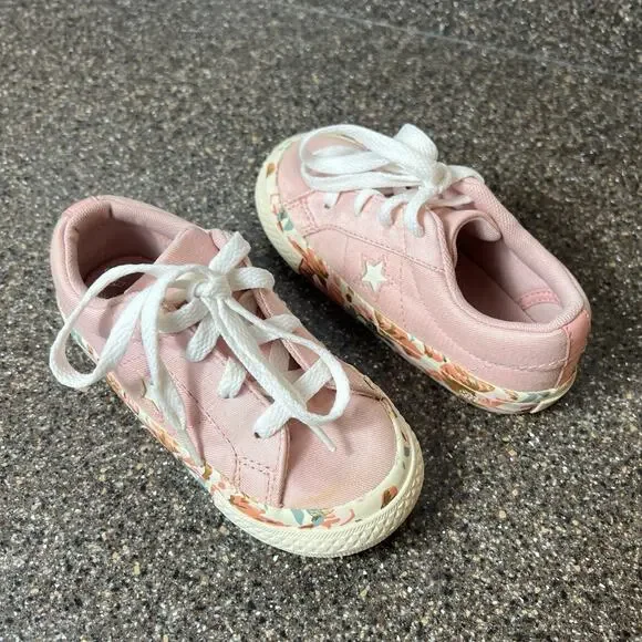 Converse One Star Pink Floral Sole Canvas Sneaker Girls Infant Sz 9 Lace Up Low
