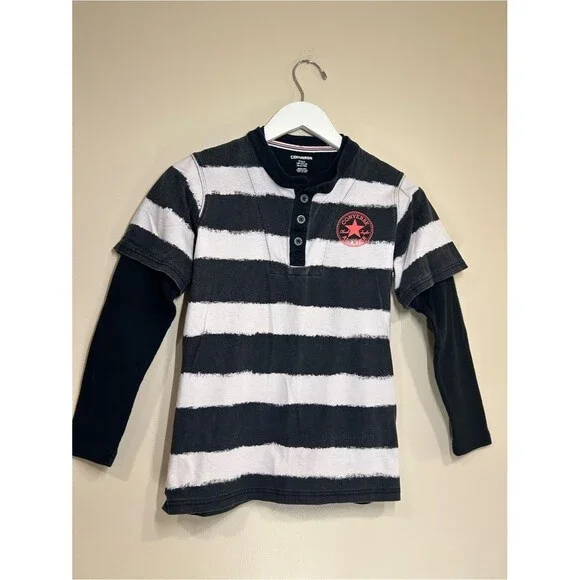 Converse Streetwear Emo Punk Striped Faux Layered Long Sleeve Boys MD 10/12