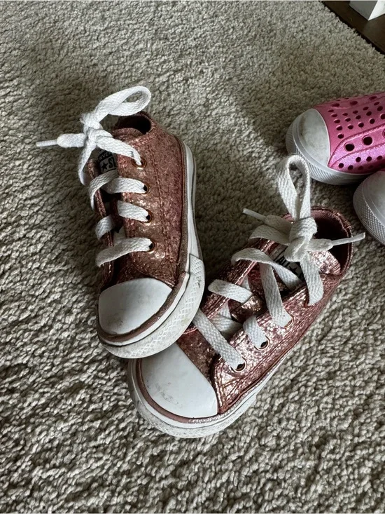 Converse Kids Metallic Rose Gold Lace-Up Sneakers