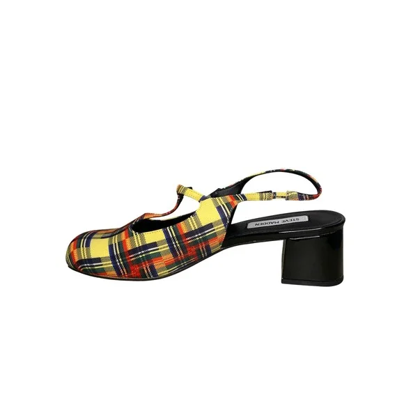New Steve Madden Yellow Plaid Block Heel Slingback Pumps Mules 10 Punk Preppy