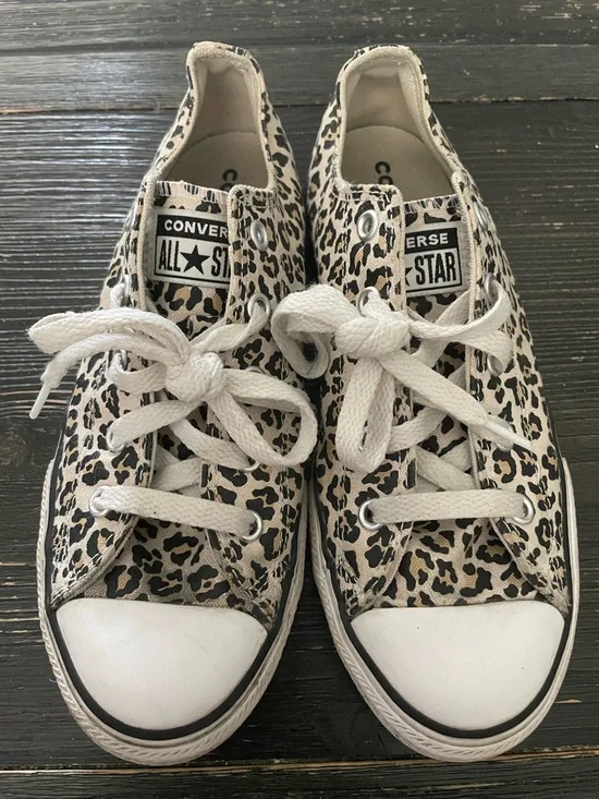 Converse Leopard Print Low Top Sneakers - White/Beige/Black