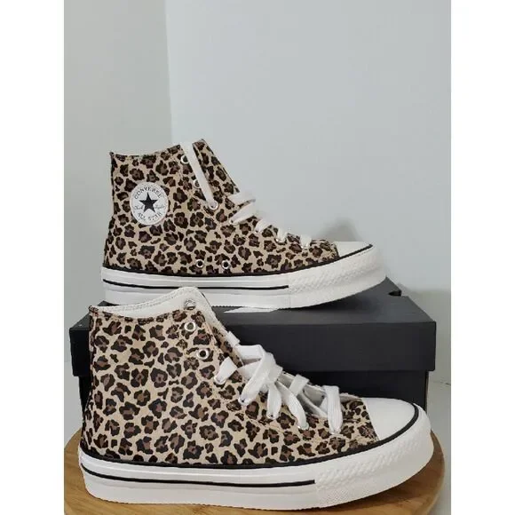 Converse CTAS Eva Big Kids' Platform Sneakers Leopard Print Size 7 NIB