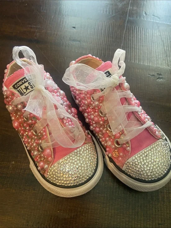 Custom-decorated pink Converse All Star toddler shoes size 6