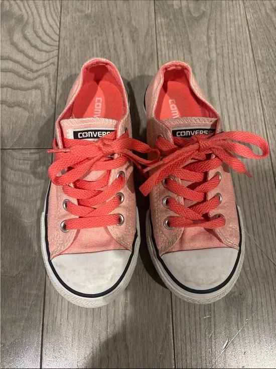 Converse Kids Coral Pink Low-Top Sneakers with Bright Laces