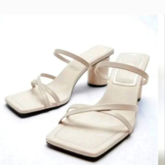 ZARA White Strappy Cylinder Heels Size 41