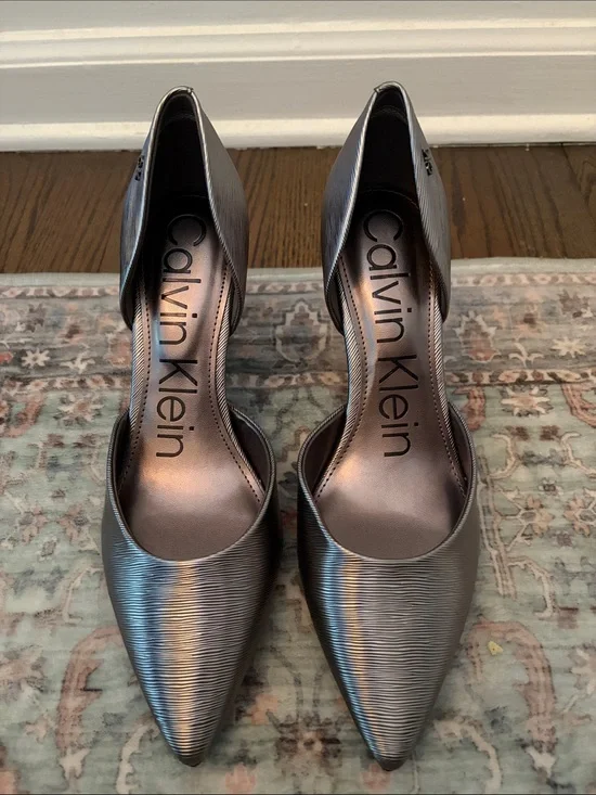Calvin Klein Silver Metallic Pointed D'Orsay Heels