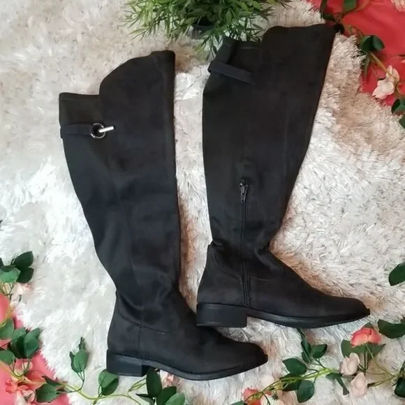 Rebel by‎ Zigi Women's Round Toe Knee High Fashion Dark Grey Size 8.5