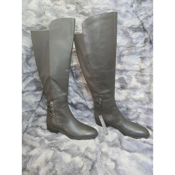 NWB Vince Camuto Pauletta Leather Over The Knee Wide Calf Boot Power Grey Size 8