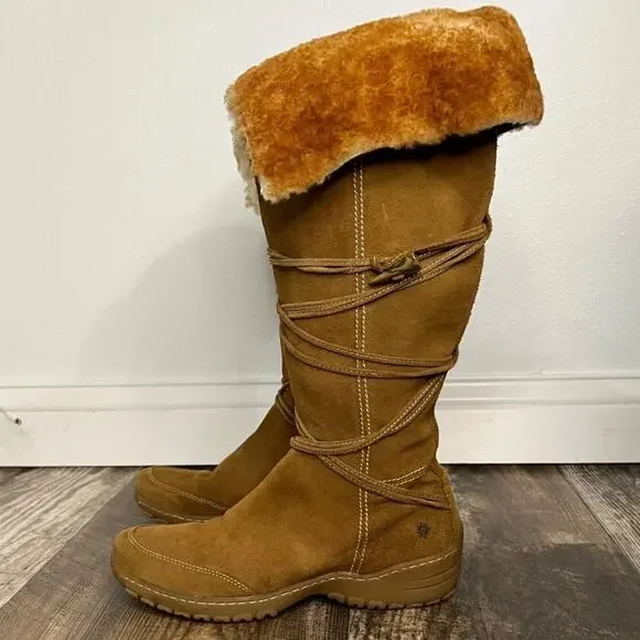 Ruff Hewn Womens Suede Shearling Fold Over Tall Boot Tan Fairycore Y2K Style
