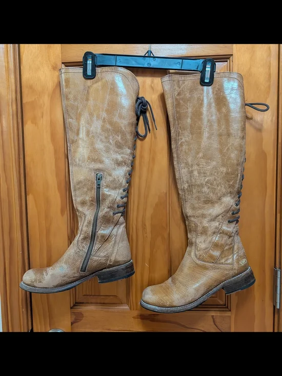 Bed/Stu Tall Lace-Back Riding Boots in Tan