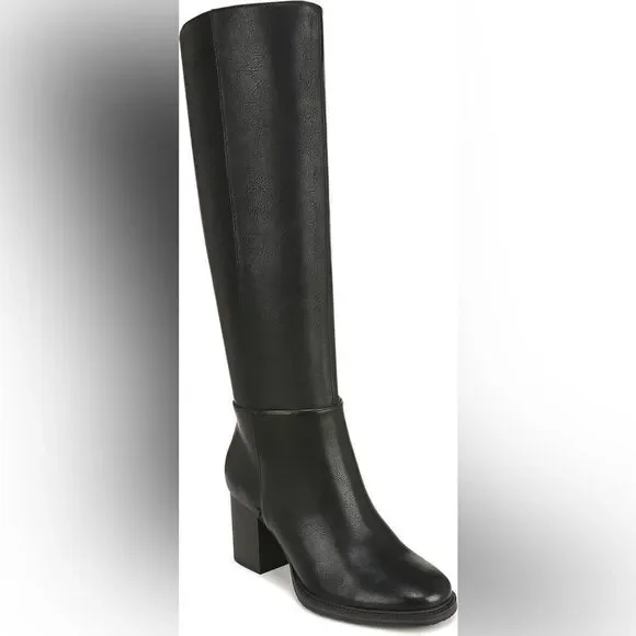Zodiac Riona Knee High Black Boot, Stacked Heel, Sz 11 Wide Calf
