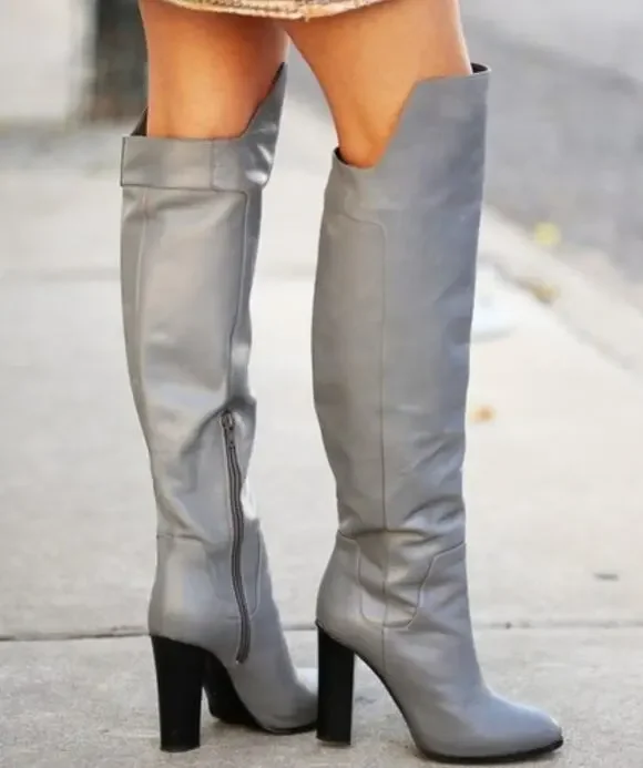 Vince 9 Dempsey over-the-knee OTK block heel boot grey