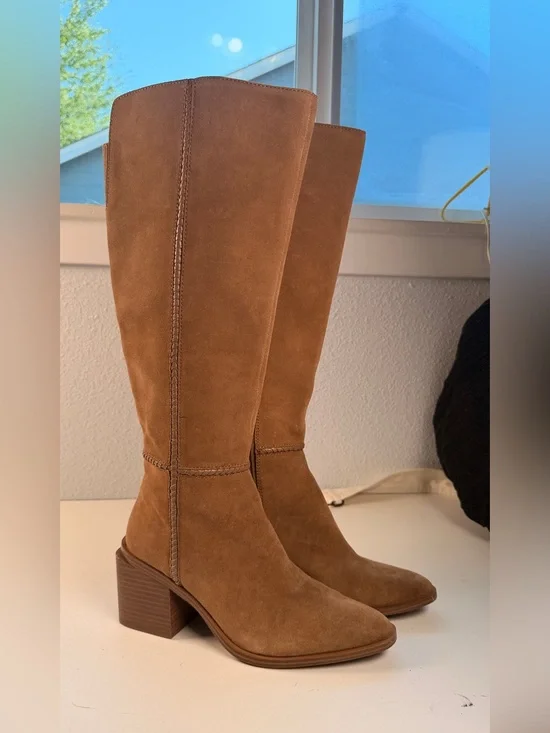 Vince Camuto Kalee Brown Suede Knee High Block Heel Boots Size 8.5 tall boots